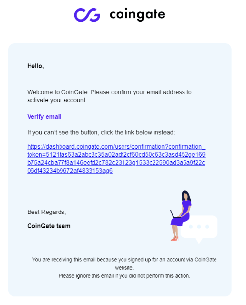Coingate registration email confirmation