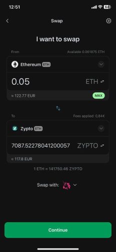 Zypto Wallet - Uniswap swaps