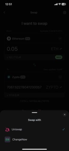 Zypto Wallet - swap providers